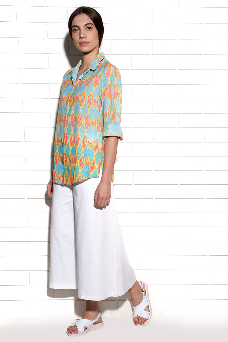 Ocean printed ikat shirt